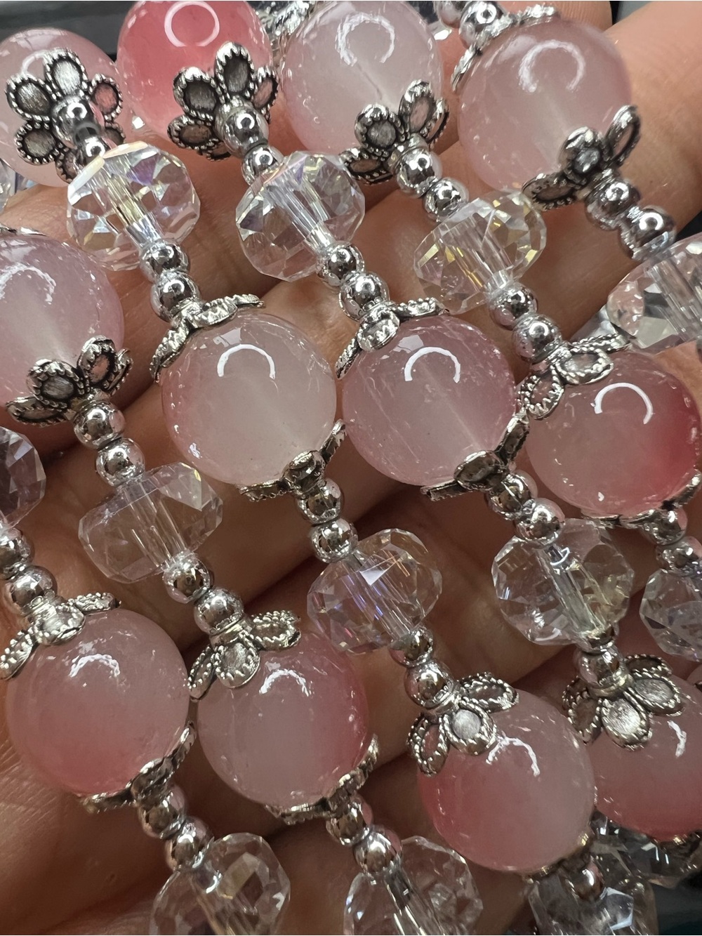Pink Beaded Charm Stretch Bracelet NWOT
